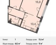 1-комнатная квартира площадью 48.3 кв.м, Ивановская ул., 1 | цена 3 767 400 руб. | www.metrprice.ru