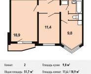 2-комнатная квартира площадью 51.7 кв.м, Некрасовка п, Покровская ул, 16 | цена 5 431 090 руб. | www.metrprice.ru