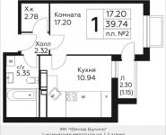 1-комнатная квартира площадью 39.74 кв.м, д.Столбово, уч.40/2, корп.4 | цена 3 707 940 руб. | www.metrprice.ru