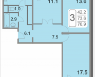 3-комнатная квартира площадью 76.9 кв.м, 2-й Грайвороновский проезд, 38, корп.2 | цена 10 848 667 руб. | www.metrprice.ru