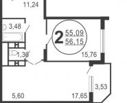 2-комнатная квартира площадью 56 кв.м, Московская ул., 52 | цена 4 513 764 руб. | www.metrprice.ru