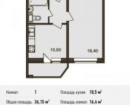 1-комнатная квартира площадью 36.2 кв.м,  | цена 1 928 603 руб. | www.metrprice.ru