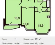 2-комнатная квартира площадью 60.5 кв.м, Героев пр-кт, 8 | цена 4 191 803 руб. | www.metrprice.ru