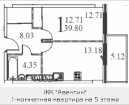 1-комнатная квартира площадью 39.8 кв.м в ЖК "Авентин", Железнодорожная, 33, корп.2 | цена 2 785 483 руб. | www.metrprice.ru