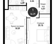 1-комнатная квартира площадью 56.1 кв.м, ул Поляны, д. 5 | цена 7 787 532 руб. | www.metrprice.ru
