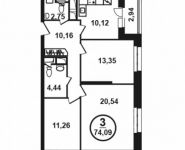 3-комнатная квартира площадью 74 кв.м, Петра Алексеева ул., 12АС2 | цена 11 197 362 руб. | www.metrprice.ru