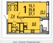 1-комнатная квартира площадью 37.1 кв.м, улица Колпакова, 44 | цена 2 722 806 руб. | www.metrprice.ru