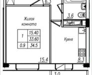 1-комнатная квартира площадью 34 кв.м, Просвещения ул. | цена 1 942 971 руб. | www.metrprice.ru