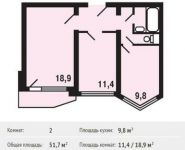 2-комнатная квартира площадью 51.7 кв.м, Катюшки ул, 55 | цена 3 644 850 руб. | www.metrprice.ru