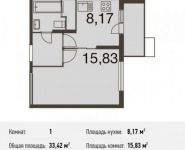 1-комнатная квартира площадью 33.4 кв.м, Живописная улица, вл21 | цена 4 371 609 руб. | www.metrprice.ru