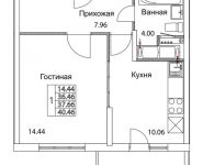 1-комнатная квартира площадью 37.66 кв.м, 2-я Муравская | цена 5 219 676 руб. | www.metrprice.ru