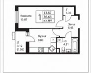 1-комнатная квартира площадью 36.19 кв.м, Калужское шоссе, 51 | цена 3 299 805 руб. | www.metrprice.ru