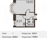 1-комнатная квартира площадью 36 кв.м в Микрорайон "Домашний", Донецкая улица, 30с29 | цена 4 781 578 руб. | www.metrprice.ru