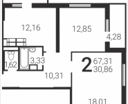 2-комнатная квартира площадью 67.31 кв.м, Татьянин Парк, корп.8В | цена 7 421 028 руб. | www.metrprice.ru