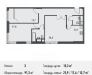 3-комнатная квартира площадью 91.3 кв.м в Апартаменты "Волга", Спасская Большая ул., 4С1 | цена 23 007 600 руб. | www.metrprice.ru