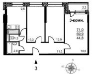 3-комнатная квартира площадью 70 кв.м, Северная ул., 36 | цена 7 150 000 руб. | www.metrprice.ru