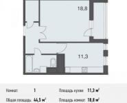 1-комнатная квартира площадью 44.5 кв.м, Нагатинский 1-й пр., 16С1 | цена 8 788 750 руб. | www.metrprice.ru