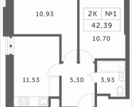 2-комнатная квартира площадью 42.39 кв.м, Мякининское шоссе, 2 | цена 3 692 169 руб. | www.metrprice.ru