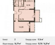 2-комнатная квартира площадью 54.8 кв.м, Центральная ул. | цена 5 792 255 руб. | www.metrprice.ru