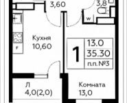 1-комнатная квартира площадью 35.3 кв.м, д.Столбово, уч.40/2, корп.7 | цена 2 979 584 руб. | www.metrprice.ru