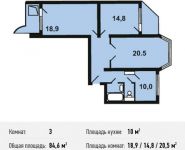 3-комнатная квартира площадью 84.6 кв.м, Вертолётчиков ул, 4к6 | цена 8 180 820 руб. | www.metrprice.ru