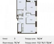 3-комнатная квартира площадью 74.7 кв.м, Автозаводская ул., 23С931 | цена 9 655 722 руб. | www.metrprice.ru