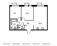 2-комнатная квартира площадью 56.7 кв.м, Саларьево д, Новая 2-я ул, 23с1 | цена 7 609 140 руб. | www.metrprice.ru