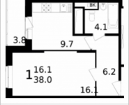 1-комнатная квартира площадью 38 кв.м, Колпакова, 44, корп.32 | цена 3 189 290 руб. | www.metrprice.ru