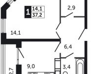 1-комнатная квартира площадью 37.2 кв.м, Северное шоссе, 6 | цена 2 369 640 руб. | www.metrprice.ru