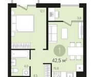 1-комнатная квартира площадью 42.5 кв.м, ул Калиновая, д. 4 | цена 4 320 000 руб. | www.metrprice.ru
