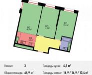 3-комнатная квартира площадью 64.9 кв.м в Апартаменты "Букинист", Талдомская улица, 17к1 | цена 10 396 980 руб. | www.metrprice.ru