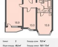 2-комнатная квартира площадью 60.4 кв.м в ЖК "Центр-2", Автозаводская ул., 105 | цена 4 469 600 руб. | www.metrprice.ru