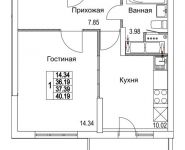 1-комнатная квартира площадью 40.19 кв.м, улица Муравская 2-я, д.25 | цена 4 594 330 руб. | www.metrprice.ru