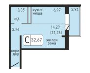 1-комнатная квартира площадью 32.67 кв.м, Хлебозаводская улица, 10 | цена 1 825 926 руб. | www.metrprice.ru