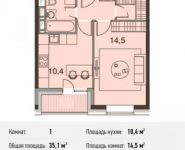 1-комнатная квартира площадью 37.9 кв.м, Каширское ш., 65 | цена 5 912 400 руб. | www.metrprice.ru