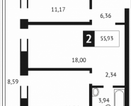 2-комнатная квартира площадью 55.9 кв.м, Клубная, 9 | цена 5 038 580 руб. | www.metrprice.ru