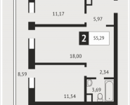2-комнатная квартира площадью 55.3 кв.м, Клубная, 9 | цена 5 096 613 руб. | www.metrprice.ru