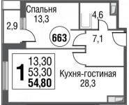 1-комнатная квартира площадью 54.8 кв.м, Серебрякова пр., 11 | цена 10 074 651 руб. | www.metrprice.ru