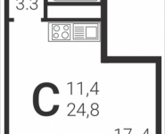 1-комнатная квартира площадью 24.8 кв.м,  | цена 3 187 444 руб. | www.metrprice.ru
