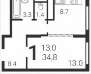 1-комнатная квартира площадью 34.8 кв.м,  | цена 4 419 600 руб. | www.metrprice.ru
