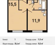 1-комнатная квартира площадью 35.4 кв.м, Рождественская улица, 33 | цена 4 476 330 руб. | www.metrprice.ru