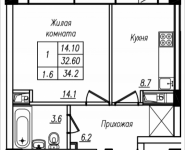 1-комнатная квартира площадью 34.2 кв.м, Просвещения, 12 | цена 2 083 820 руб. | www.metrprice.ru