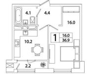 1-комнатная квартира площадью 36.9 кв.м, Рязанский пр-кт, 2 | цена 6 324 291 руб. | www.metrprice.ru