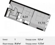 1-комнатная квартира площадью 29.5 кв.м, улица Василия Ботылёва, 6 | цена 6 092 528 руб. | www.metrprice.ru