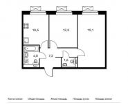 2-комнатная квартира площадью 54.7 кв.м,  | цена 5 338 720 руб. | www.metrprice.ru