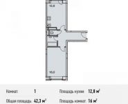 1-комнатная квартира площадью 42.3 кв.м, улица Потаповская Роща, 1к1 | цена 5 586 984 руб. | www.metrprice.ru