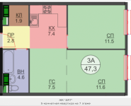 3-комнатная квартира площадью 47.3 кв.м, Авангардная, корп.7 | цена 5 581 400 руб. | www.metrprice.ru