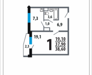 1-комнатная квартира площадью 38.6 кв.м, Нововатутинский проспект, 12 | цена 4 450 580 руб. | www.metrprice.ru