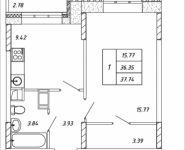 1-комнатная квартира площадью 37.74 кв.м, Омская, 12 | цена 4 038 180 руб. | www.metrprice.ru