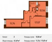 2-комнатная квартира площадью 61.5 кв.м в Микрорайон "Домашний", Глинищевский переулок, 5/7 | цена 8 292 234 руб. | www.metrprice.ru